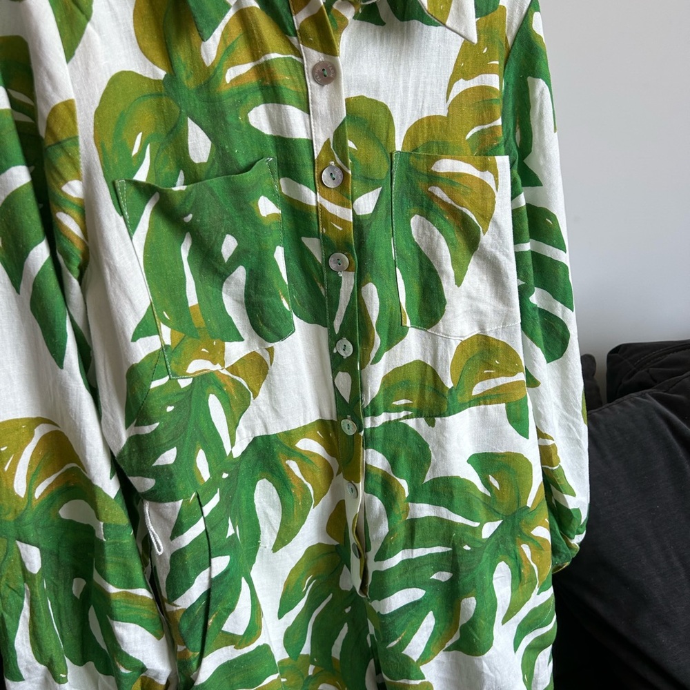 FARM Rio White Monstera Romper with Green & Yellow Leaf Print - Picture 3 of 5